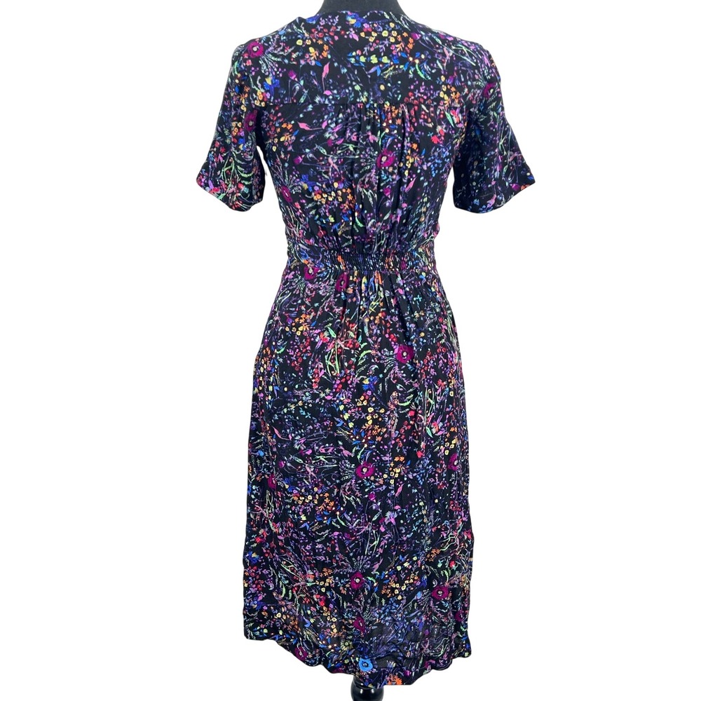 Anthropologie Maeve Morgan Wrap Derby Dress Womens Midi Floral Leopard Sz 0 XS - Picture 4 of 9